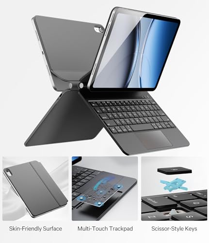 Image of GreenLaw for iPad 11th(A16,2025) /10th(2022) Generation Case with Keyboard, Magic-Style Keyboard Stand, 7 Color Backlit, Stain-Resistant Surface, Multi-Touch Trackpad,Obsidian Black