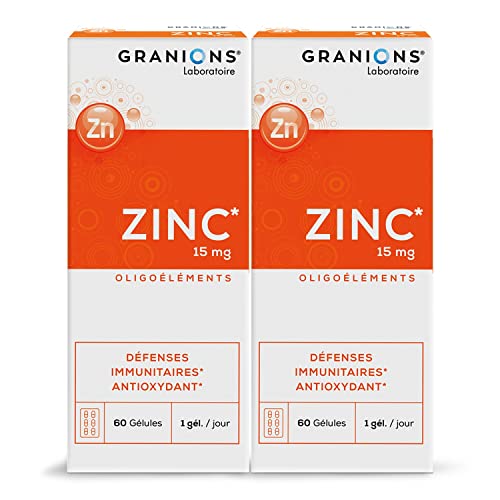 GRANIONS| Zinc | Défenses immunitaires & Antioxydant, beauté peau et cheveux | 15mg de Zinc | Marque Française | Programme de 4 Mois