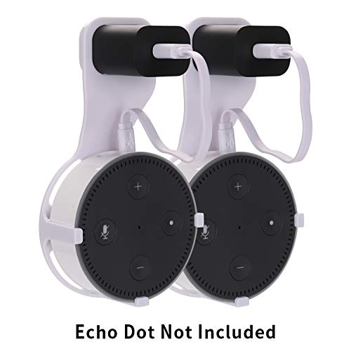 Wall Mount for Dot w/Cord (2 pcs White) - Wall Hanger Cable Holder for Dot 2nd Generation | No Drilling Screwless Full Protection Easy Mount Home Accessories by Adika