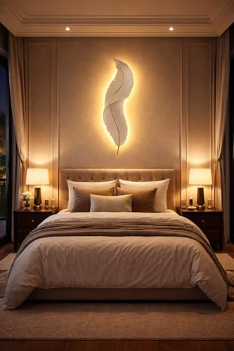 Image of Modern Decorative 3-Color LED Warm White, Natural White & Cool White LED Feather Design Wall Lamp Sconce for Living Room, Bedroom, Hallway, Hotel, Staircase, Drawing Room, Restaurant, Reception