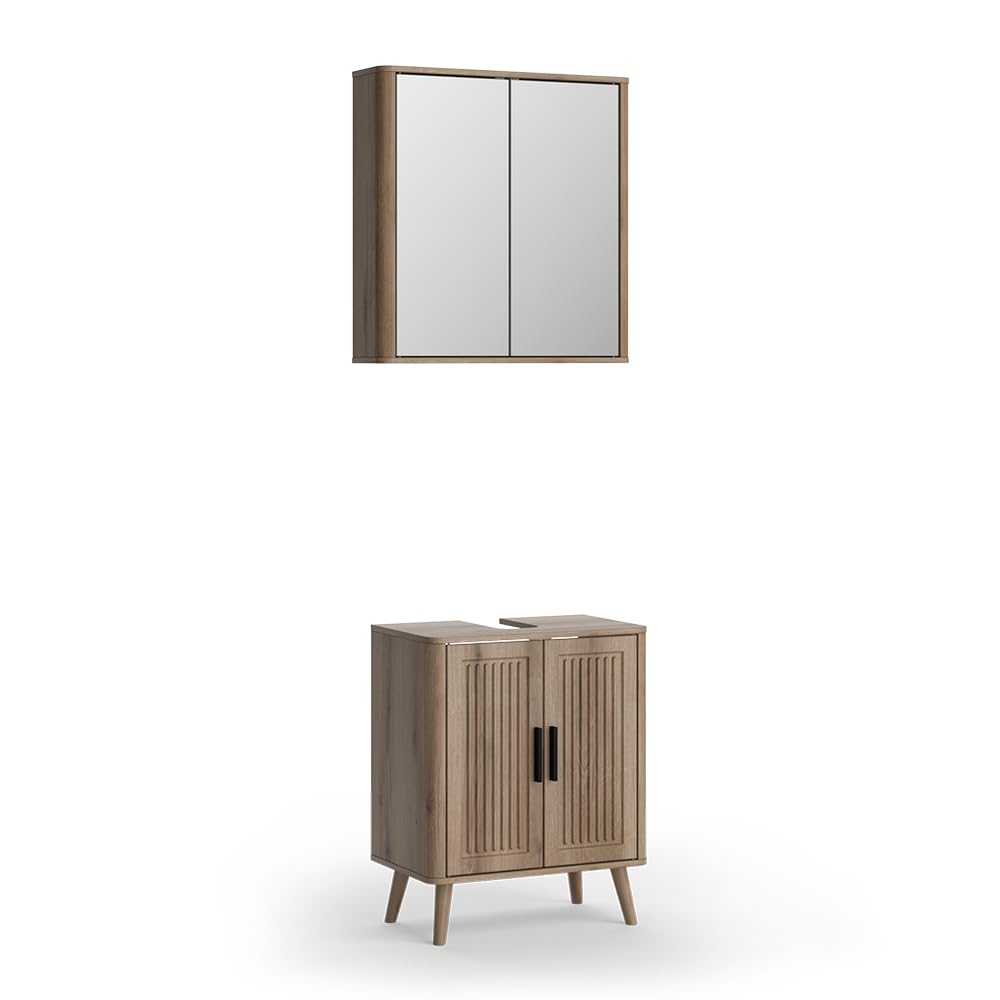 Vicco Badmöbel-Set Skara, Eiche, 48 cm, besteht aus Badspiegel und Waschbeckenunterschrank