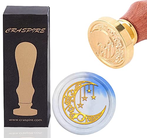 Craspire Moon Wax Seal Stamp Moon And Stars Vintage Sealing Wax Stamps Moon 25Mm Removable Brass Seal Stamp With Wood Handle For Wedding Invitations Envelopes Valentine's Day Craft Adhesive Waxing #TOP17