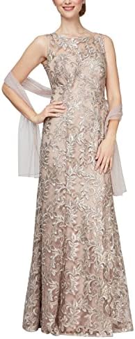 Alex Evenings Women's Long Sleeveless Dress with Shawl, Champagne, 16