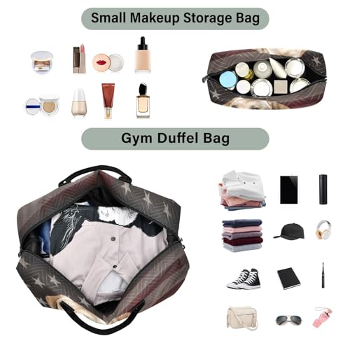 Large Travel Duffel Bag, American and Labrador Sports Tote Gym Bag, Shoulder Weekender Overnight Bag for Women Men, Carry On Luggage with Toiletry Bags4