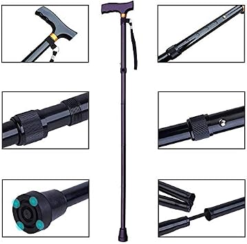 Folding Walking Sticks, Walking Stick Cane for Men Women,Portable Cane with T Handle Lightweight Height Adjustable,Non-Slip Base (Black)
