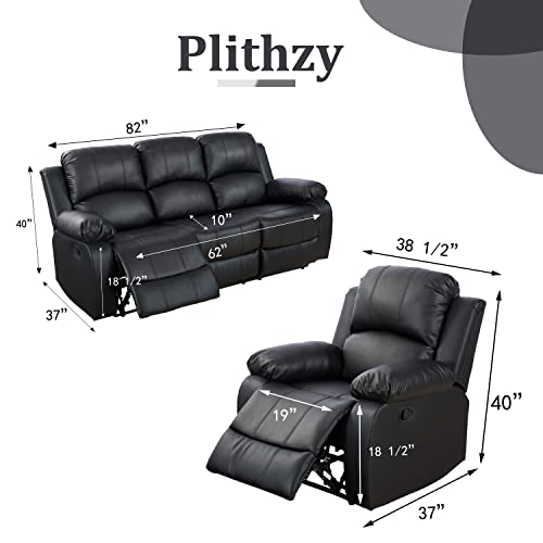 Plithzy Leather Recliner Sofa Set, Living Room Furniture Set, Leather Reclining Sofa Recliner Couch Set For Office Home (Sofa And Chair Set, Black) #TOP1