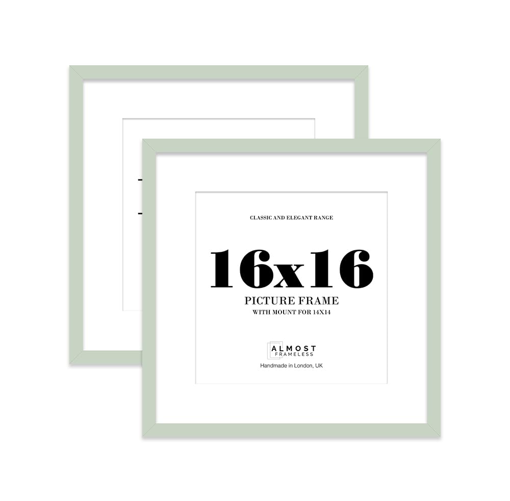 16x16 Mint Green Picture Frame with Mount for 14x14 Photos, Prints - Modern Square Wall Frame, Set of 2