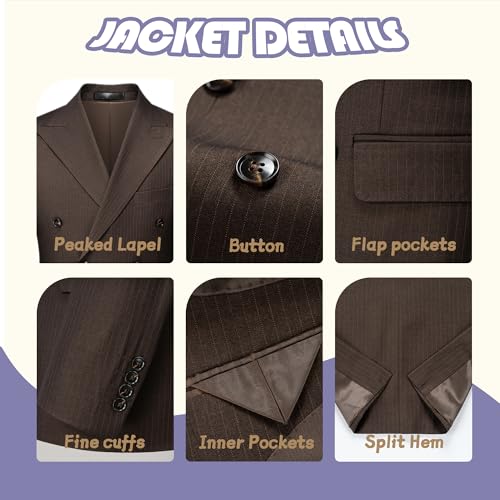 Suits for Men Slim Fit 2 Pieces Peaked Lapel Double Breasted Tuxedo Blazer Stripe Pants Tie Prom Party Business3