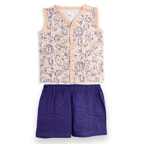 Image of The Boo Boo Club Muslin Jhabla and Short Set GOTS Certified Organic Cotton | Short Sleeve Snap Button Vest | Summer Wear Set | Printed Jhabla with shorts