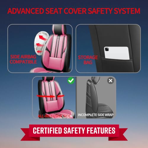 Image of Fit Acadia Car Seat Covers (Only Front 2 Seats) Compatible with GMC Acadia 2007-2024 2025 2026 - Full Coverage Breathable Leather,Airbag Compatible,Waterproof & All-Weather,Black-Pink