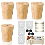 Aerzouser 4er Set Möbelbeine Holz aus Eiche, Stabile Möbelfüße Holz für Sofa, Bett und Schrank,Montageplatten & Schrauben (Gerade 6 cm)