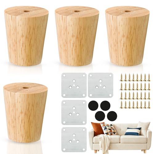 Aerzouser 4er Set Möbelbeine Holz aus Eiche Stabile Möbelfüße Holz für Sofa Bett und Schrank Montageplatten & Schrauben (Gerade 6 cm)