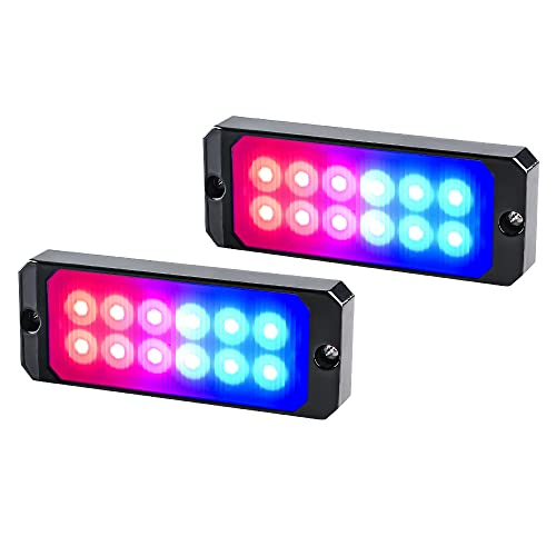 Yifengshun 2 pièces Feux Flash LED 12-24V haute puissance 16 modes de clignotement 12-LED feu de pénétration stroboscopique rouge + bleu pour voiture camion moto