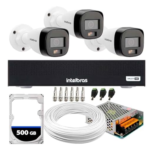 Kit 3 Câmeras Intelbras VHD 1220 B G7 Full Color Bullet Full HD 1080p Multi HD IR 20m + DVR Gravador de Vídeo Intelbras MHDX 3004-C + HD 500GB