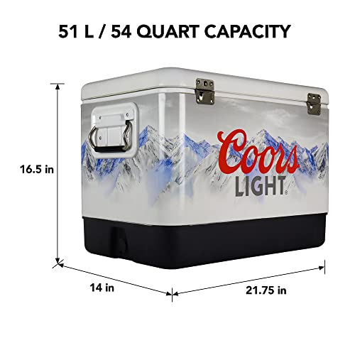 Coors Light Ice Chest Beverage Cooler With Bottle Opener, 51L (54 Qt), 85 Can Steel-Belted Portable Cooler, White And Black, For Camping, Beach, Rv, Bbqs, Tailgating, Fishing #TOP5