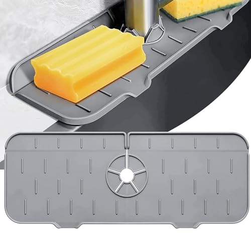 KIPTVO Silicone Faucet Mat, Silicone Kitchen Sink Splash Guard Drying Mat, Faucet Sink Draining Pad