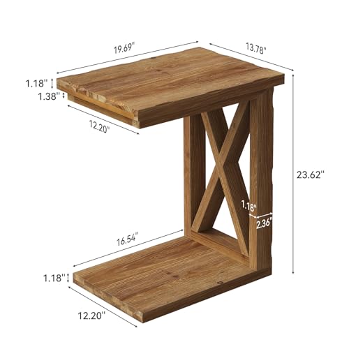 LITTLE TREE Solid Wood End Table, 2-Tier C Shaped Side Table with Open Storage Shelf, Solid Wood Sofa Side Table Accent Table for Living Room, Simple Nightstand Bedside Table for Bedroom, Brown by LITTLE TREE - Image 4