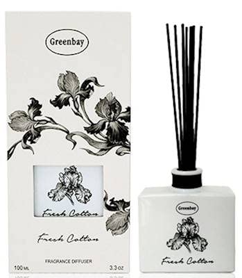 Difusor de varillas Fresh Cotton 3.3 oz vidrio blanco miniatura 1