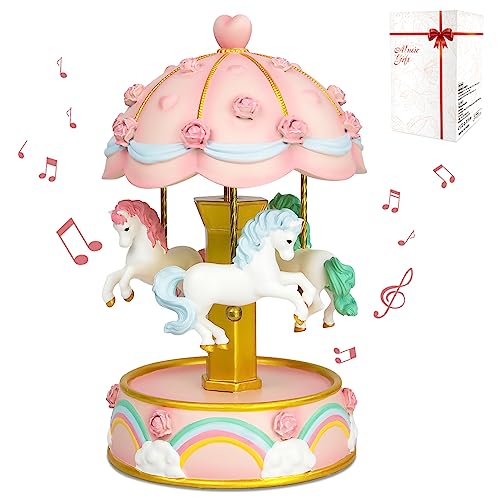 オルゴール Setiepp 誕生日プレゼント女性 回転メリーゴーランド カラフルなLEDライト おしゃれ 卒業祝い 記念日 女性 雰囲気作り 出産祝い クリスマスプレゼント 置物 女の子 家族 友達 恋人への人気プレゼント/ギフト (ピンク)