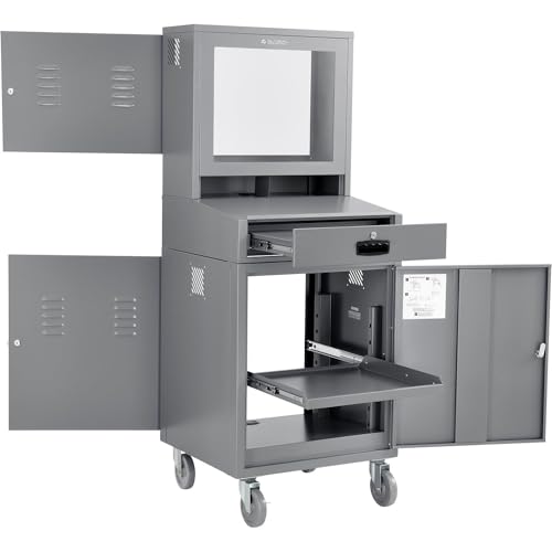 Image of Global Industrial Mobile Security LCD Computer Cabinet Enclosure, Gray | For 24 inch Diagonal Monitors, Steel Construction, Powder Coat Finish, 24-1 /2 inchW x 22-1 /2 inchD x 62-3 /4 inchH, Unassembled
