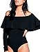 May&Maya Women's Off Shoulder with Ruffle Overlay Bodysuit (XXL, Black2)