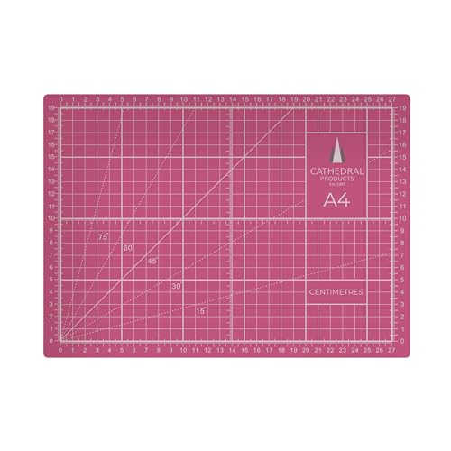 Cathedral Products A4 Double-Sided Self-Healing Cutting Mat | 3mm Thick | Metric and Imperial Grids | Pink
