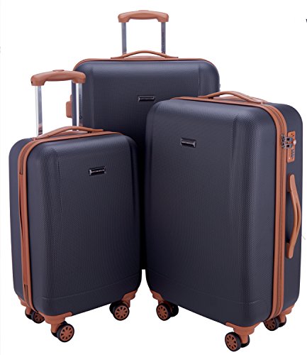 HAUPTSTADTKOFFER - Wannsee - 3er Koffer-Set Trolley-Set Rollkoffer Reisekoffer, TSA, (S/M/L), Dunkelblau/Braun