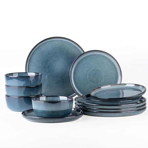 GBHOME Dinnerware Sets for 4, 12 Pieces Ceramic Plates and Bowls Set
