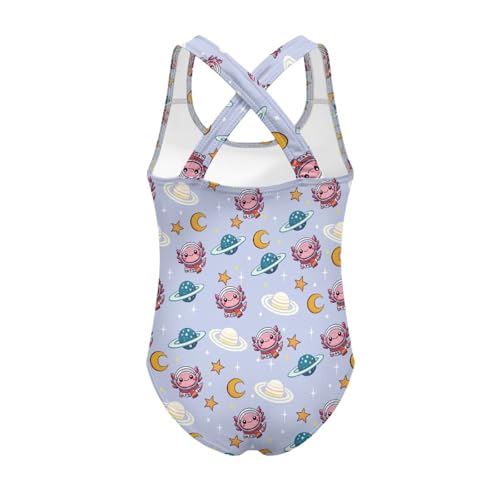 Image of Girls One Piece Swimsuit Axolotl Cross Back Straps Bathing Suit Lightweight Quick Dry Gymnastics Leotard