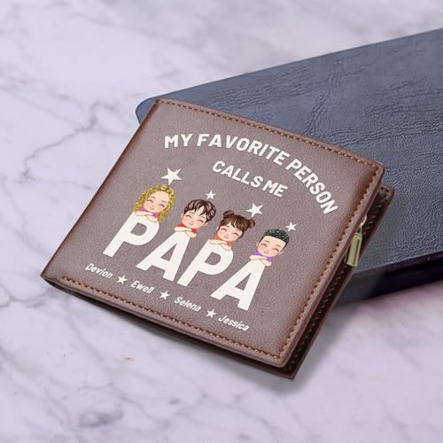 Best Dad Ever Personalized Leather Wallet,Custom Double-Sided Printed Bifold Wallets with Engraved Name and Portrait,Fathers Day Birthday Gifts for Dad Grandpa3