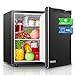 FOHERE Mini Fridge 46L, E Energy Rating, Table Top Fridge, Reversible Door, Adjustable temperature, Built in Ice Box, Compact Wine&Beers Cooling, Black