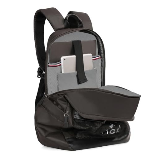 Image of Tommy Hilfiger 14-inch Laptop Backpack Donoho - Granite Grey & Black Dual-Tone | Backpack for School, College, and work | Water-Resistant with Trolley Sleeve & 1-Year Warranty