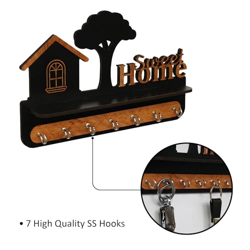 Image of Deskart Premium Wooden Key Holder for Wall with 7 Stainless Steel Hooks Sweet Home 3D Key Hanger Wall Mounted Key Organizer with Decorative Shelf Key Stand for Home, Office & Entrance (Sweet Home 3D)