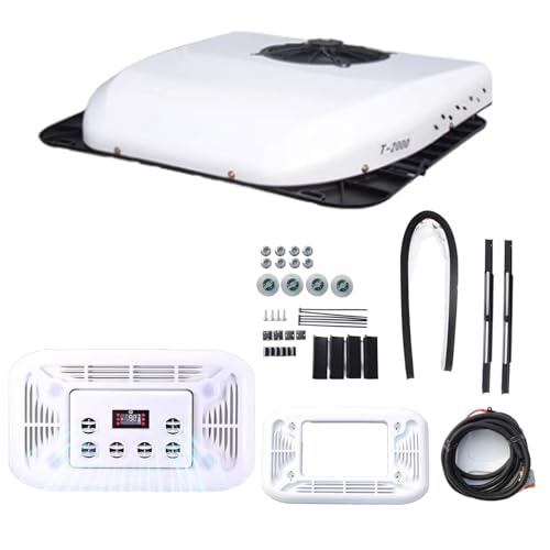 ルーフエアコン 24v 車内クーラー 一体型 リモコンと照明付き 回転式6口エアアウトレット キャンピングカー、バン、トレーラーに最適 組み立て簡単(White)