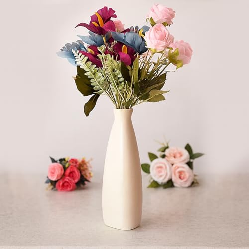 Image of Decorative Ceramic Flower Vase, Minimal Slim Bottle Shape Vase for Pampas Grass, Artificial Flowers, Bedroom, Office & Table Decor (Only Vase) (Slim Triangle Bottle)