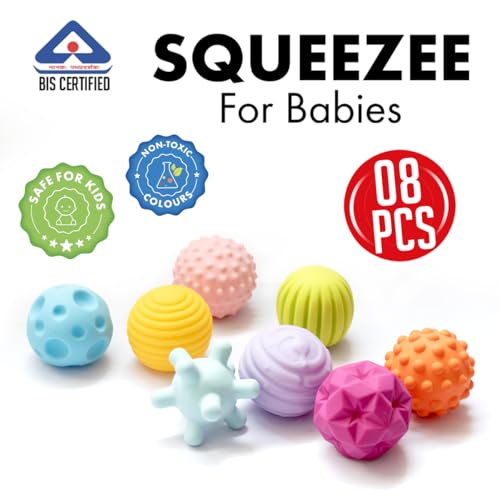 Image of Amazon Brand - Jam & Honey Baby Bath Toy Set of 8 for Toddlers I Colorful Combo of Balls| chuchu Toys I Floating Bath Toy I (Multicolor)