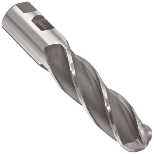 Melin Tool CC-LB Cobalt Steel Ball Nose End Mill, Weldon Shank, Uncoated (Bright) Finish, 30 Deg Helix, 4 Flutes, 6.5000