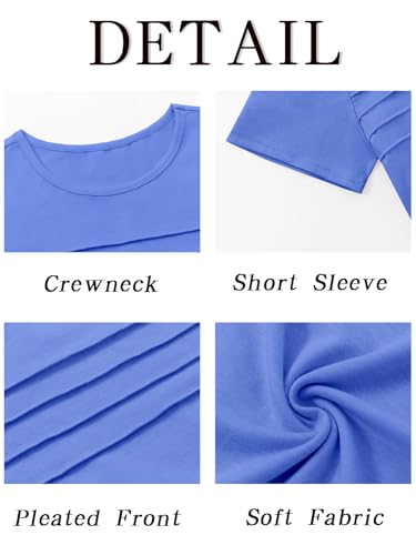 Imily Bela Girls Pleated Short Sleeve T Shirts Kids Summer Crewneck Shirts Casual Tops Tees 5-17 Years Royal Blue