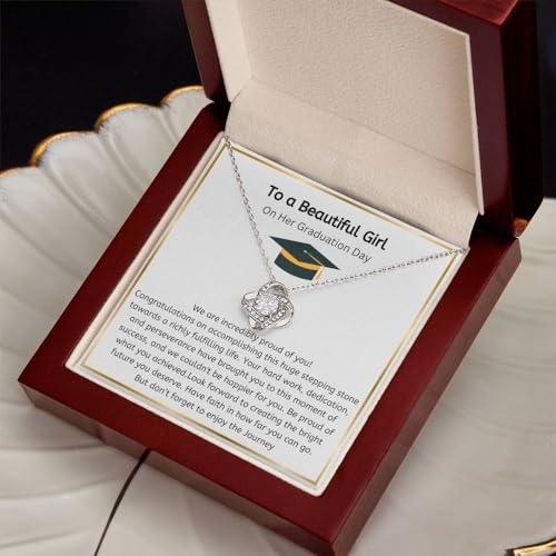 Graduation Gift For Her, 2024 Grad Love Knot/Alluring Necklace, College Graduation, High school graduate, graduation keepsake (14k white gold/Mahogany Box with light, Love Knot Pendant) 6