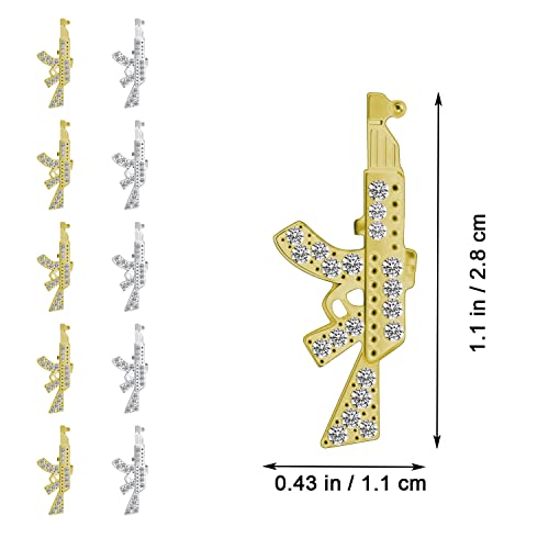 Gun Nail Charms For Acrylic Nails,10Pcs Metal Gold And Silver Rhinestones Nail Decorations,Kawaii 3D Nail Art Gems Stones Diamonds Y2K Accessories For Diy Jewelry Making Nail Decor #TOP2
