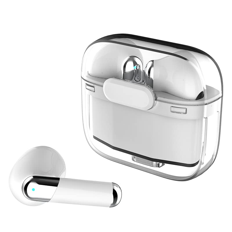 Language Translator Earbuds, Multifunctional Bluetooth Translator Earphone Support 144 Languages, Voice Translation Device, with APP, Transparent Case (White)