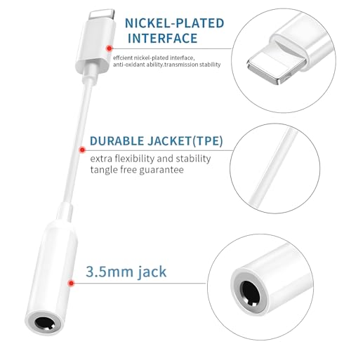 Image of i-Phone 3.5mm Headphone Jack Adapter - Aux Audio Dongle for iPhone 14, 13, 12, 11, XS, XR, X, 8, 7 - Fully Compatible with All iOS Devices for Seamless Audio Connection (White)
