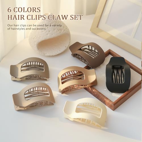Image of 6 PCS Flat Hair Clips for Women, Large Matte French Flat Claw Clips for Thick Thin & Curly Hair, Strong Hold Non Slip Jaw Clips Hair Accessories for Girls Valentine's Day Gifts (Natural Colors)