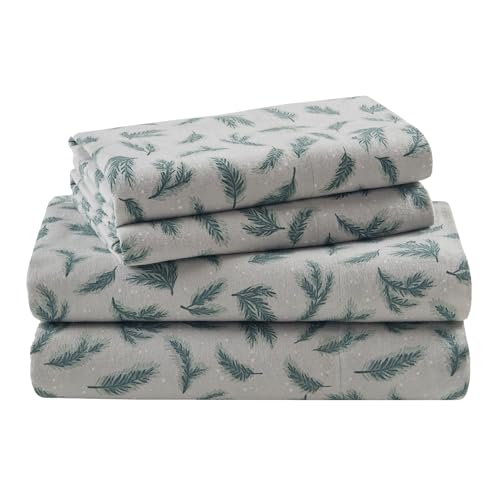 Image of Woolrich Cotton Sheet Set Cottage Charms Print, 100% Cotton Flannel Sheets Warm & Fuzzy Bedding Set Cal King Size Sheets, Fitted Pocket Fits Up to 14 inch Mattress, Cal King Pine Branches, 4 Piece