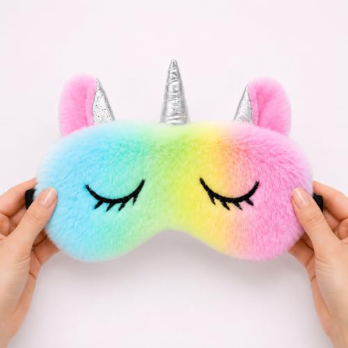 Image of Jenna Unicorn Eye Mask for Sleeping | Soft Plush Rainbow Sleep Mask with Comfortable Elastic Strap | Light-Blocking Night Blindfold for Girls, Kids & Women | Travel, Nap, Relaxation & Gifting