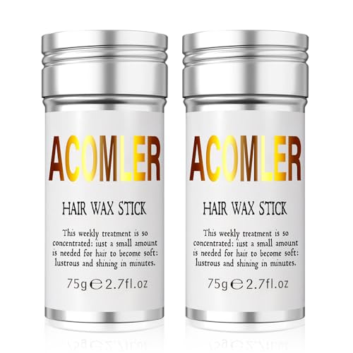 Acomler Hair Wax Stick, Wax Stick for Hair, Fly Away Stick for Hair, Slick Back Hair Products Frizz Control, Hair Accessories for Women&Kids, Hair Styling Wax Pomade Gel Stick (Pack of 2 Silver,5.4oz)