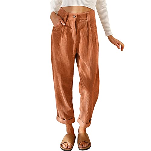 Sawmew Damen Taille Corduroy Hose mit Weitem Bein Bundfalten Freizeithosen...