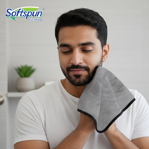 Image of SOFTSPUN Microfiber Hand & Face Wipes 280 GSM 20x30 Cms, 4 Piece Towel Set, (Light Grey) Super Soft & Silky for Hand, Face and Body - Hypoallergenic Sensitive Skin Wipes & Washcloths.