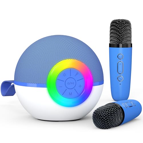 Micrófono de Karaoke para niños, Juguete con micrófonos inalámbricos, micrófono de Karaoke Bluetooth portátil Regalo para Niño Niña 3-12 Años (Blue-2 Mics)