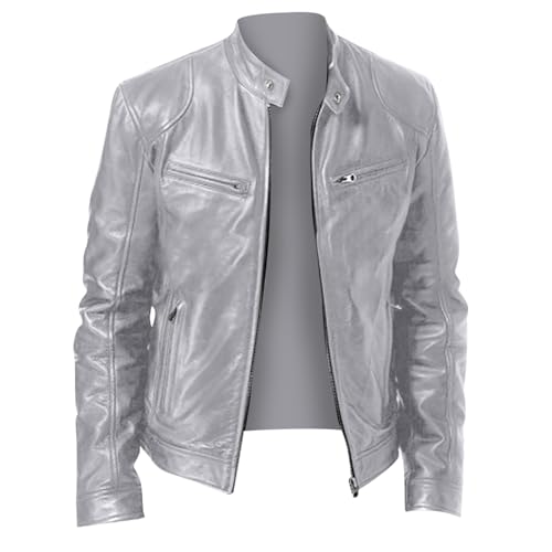 UHouse Blouson Moto Homme Vêtements Cuir Bomber Pour Hommes Vetement Cowboy Bombers Blousons Steampunk Veste Chic Automne Hiver Legere Argent L